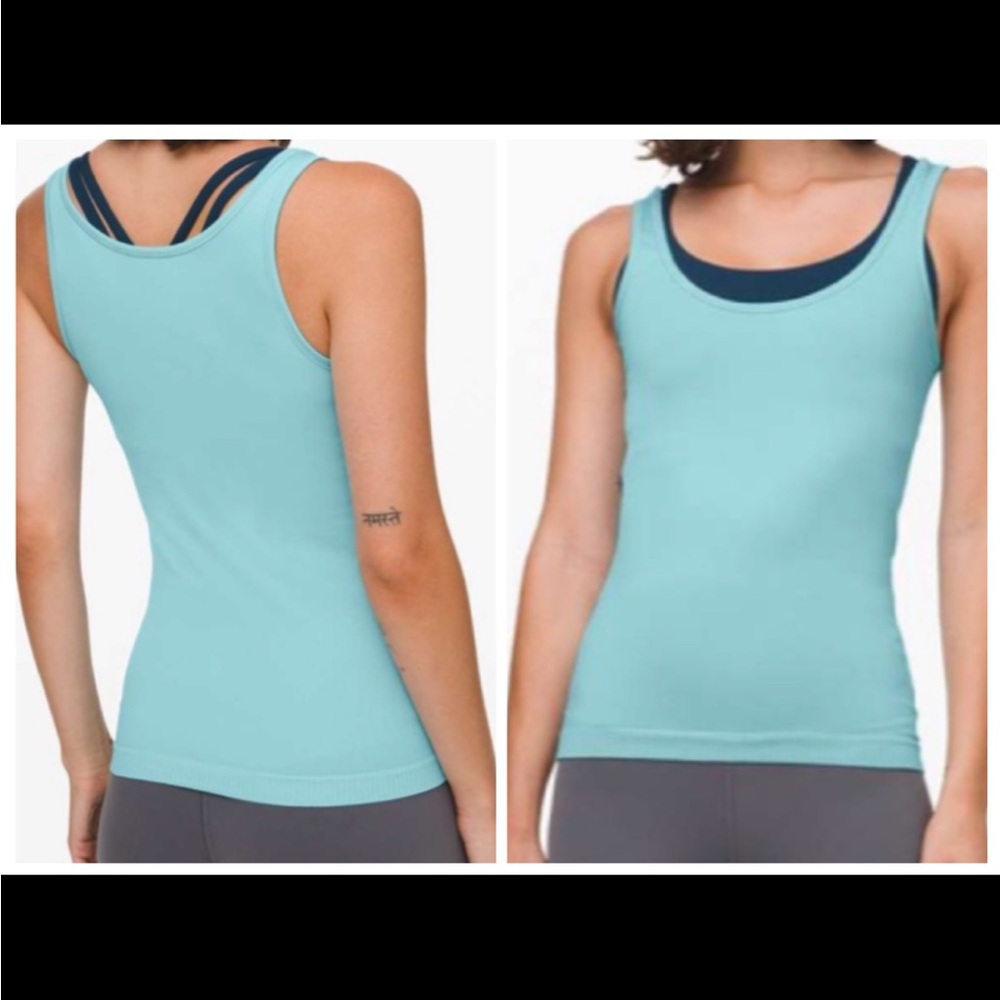 Lululemon Seek Simplicity Tank *2 Ways Sea Frost, size 10 EUC.